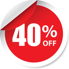 Sale 40% off red Label, Sign, stickers and symbol.