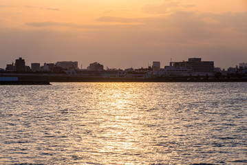 Fototapeta premium 川辺の夕焼け