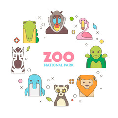 Obraz premium Animal set of portrait in flat graphics.