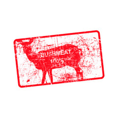 red grunge dirty rubber stamp with a deer silhouette and word BUSHMEAT 100%