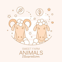 Animal set of portrait in flat graphics.