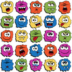 Rainbow emoji faces, vector set or pattern