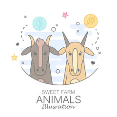 Animal set of portrait in flat graphics.