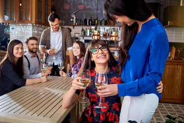 Meeting friends at the bar restaurant cafe.