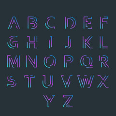 Font with minimal design. Typographic alphabet in a set. All caps letters with vibrant gradient