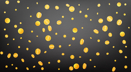 Gold coins background. Flying coins in different shapes