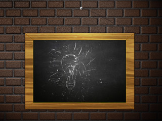 Chalkboard hang on brick wall