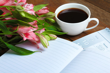 alstroemeria and notebook