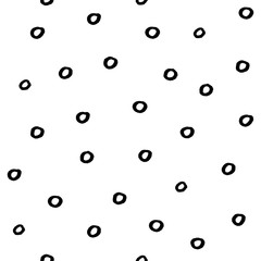 Seamless modern black and white vector doodle circle texture, dry brush ink art.