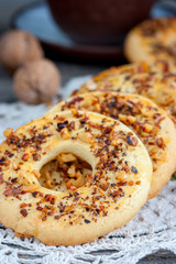 Sand rings with nuts, selective focus