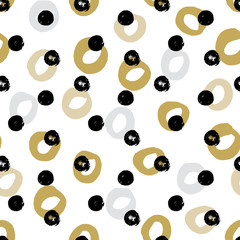 Hand drawn seamless pattern with polka dot texture and circles. Dry brush effect.