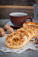 Sand rings with nuts, selective focus