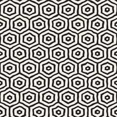 Seamless black and white pattern with hexagon lattice. Creative monochrome hand drawn honeycomb background.