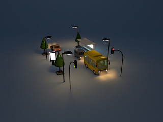 tiny night traffic jam 3d rendering