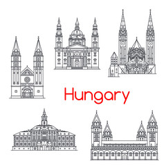 Hungary famous architecture vector landmark icons