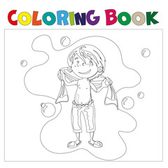 Boy in bathroom coloring book.