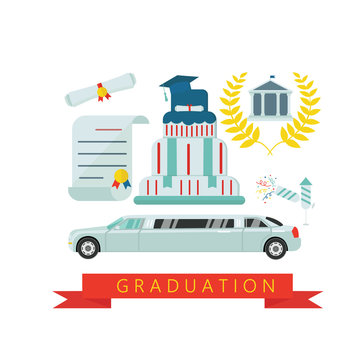 Graduation day 2017. Graduation vector icon set of graduation celebration ceremony elements.  Finish education concept