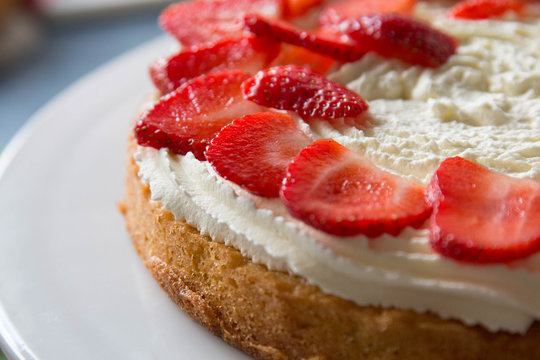 Victoria Sponge Cake with Whipped Cream and Strawberry