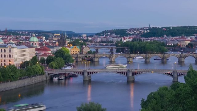 Panning timelapse of evening Prague in summer