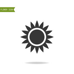 Black flat silhouette, object of flower for logo isolated on white background.
