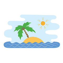 Island colorful icon with palm on the white background.