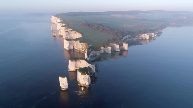 Sunrise at Old Harry Rocks on the Jurassic Coast Aerial View