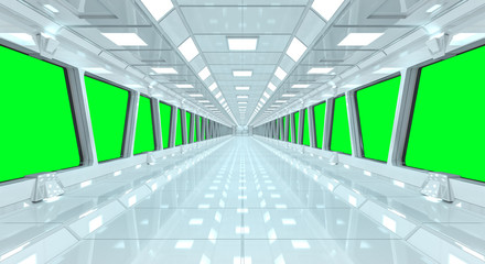 Spaceship white corridor 3D rendering © sdecoret