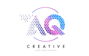 AQ A Q Pink Magenta Dotted Bubble Letter Logo Design Vector