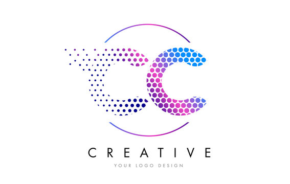 CC C C Pink Magenta Dotted Bubble Letter Logo Design Vector
