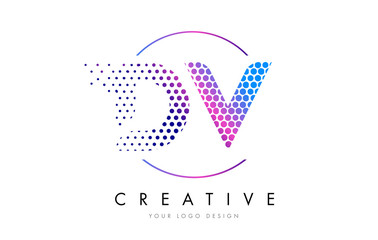 DV D V Pink Magenta Dotted Bubble Letter Logo Design Vector