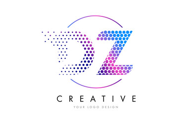 DZ D Z Pink Magenta Dotted Bubble Letter Logo Design Vector