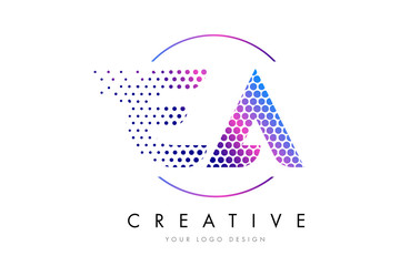EA E A Pink Magenta Dotted Bubble Letter Logo Design Vector