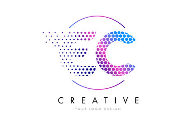 EC E C Pink Magenta Dotted Bubble Letter Logo Design Vector