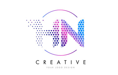 HN H N Pink Magenta Dotted Bubble Letter Logo Design Vector