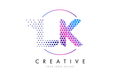 LK L K Pink Magenta Dotted Bubble Letter Logo Design Vector