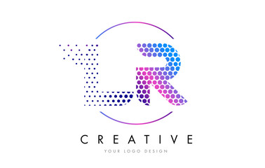 LR L R Pink Magenta Dotted Bubble Letter Logo Design Vector