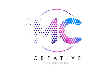 MC M C Pink Magenta Dotted Bubble Letter Logo Design Vector