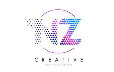 NZ N Z Pink Magenta Dotted Bubble Letter Logo Design Vector