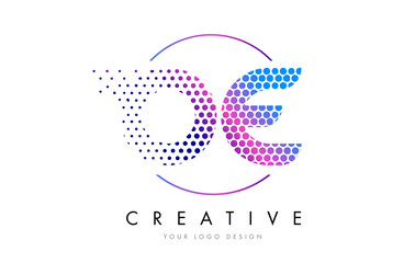 OE O E Pink Magenta Dotted Bubble Letter Logo Design Vector