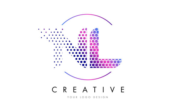 NL N L Pink Magenta Dotted Bubble Letter Logo Design Vector
