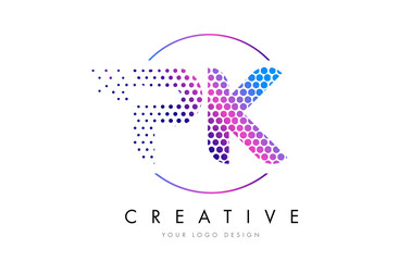 PK P K Pink Magenta Dotted Bubble Letter Logo Design Vector