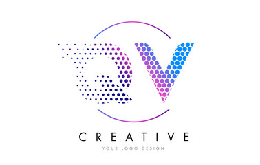 QV Q V Pink Magenta Dotted Bubble Letter Logo Design Vector