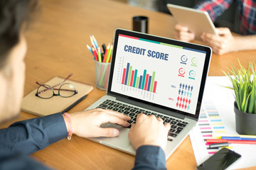 Business Charts and Graphs on screen with CREDIT SCORE title
