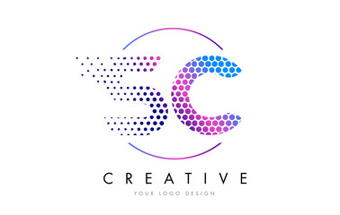SC S C Pink Magenta Dotted Bubble Letter Logo Design Vector