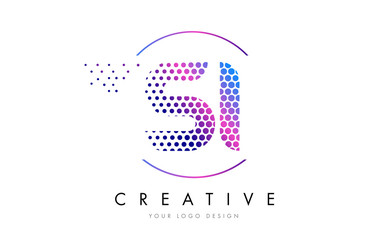 SI S I Pink Magenta Dotted Bubble Letter Logo Design Vector