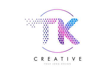 TK T K Pink Magenta Dotted Bubble Letter Logo Design Vector
