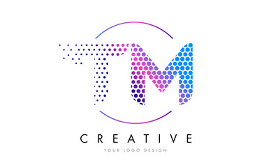 TM T M Pink Magenta Dotted Bubble Letter Logo Design Vector