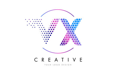 VX V X Pink Magenta Dotted Bubble Letter Logo Design Vector