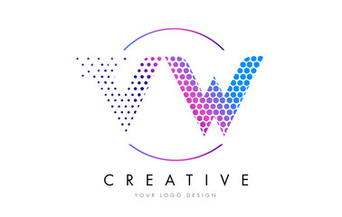 V W Pink Magenta Dotted Bubble Letter Logo Design Vector