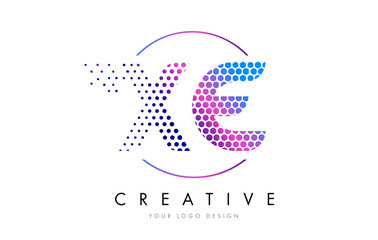 XE X E Pink Magenta Dotted Bubble Letter Logo Design Vector